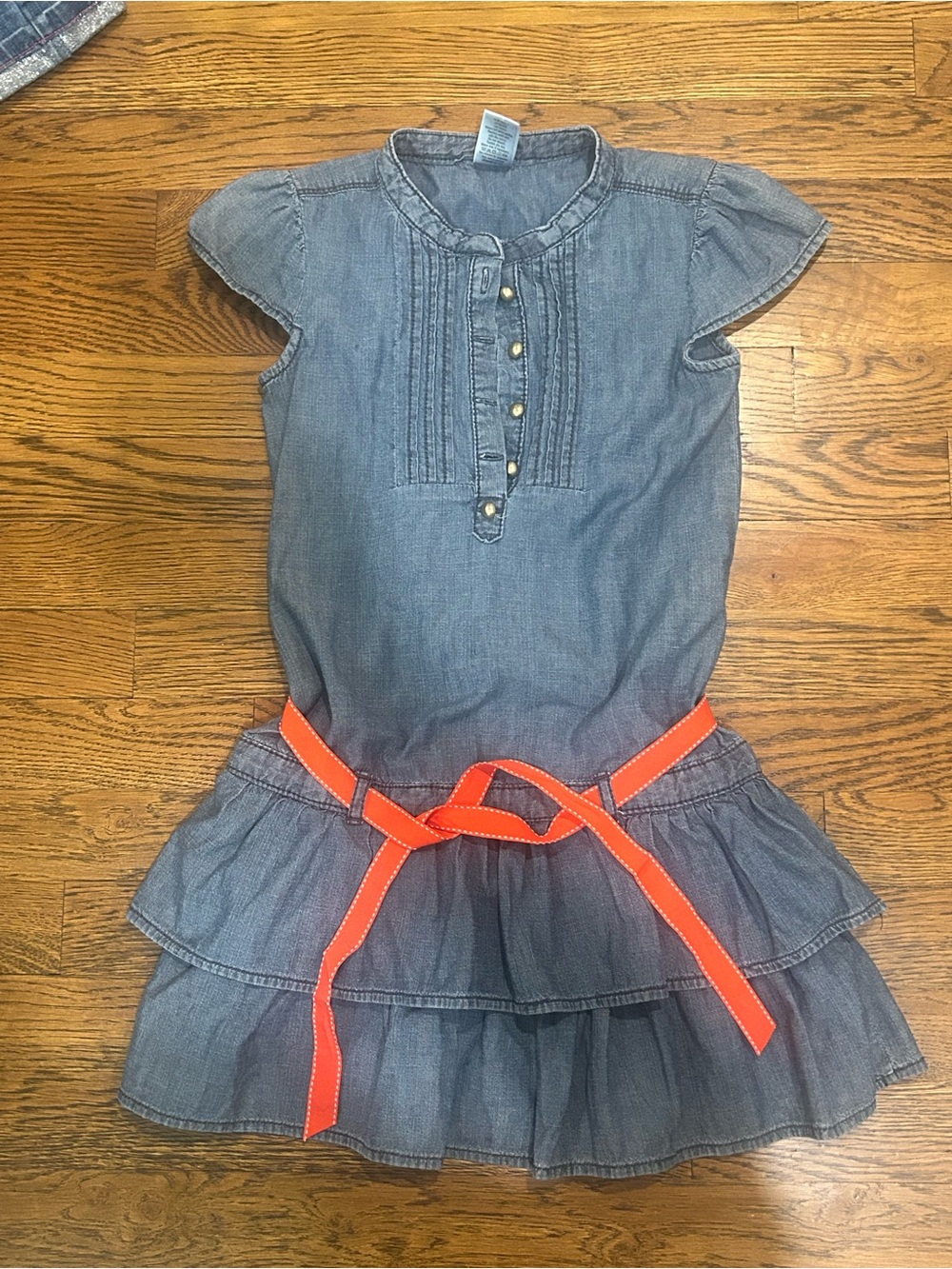 Gymboree Denim Chambray Tiered Dress with Orange Belt